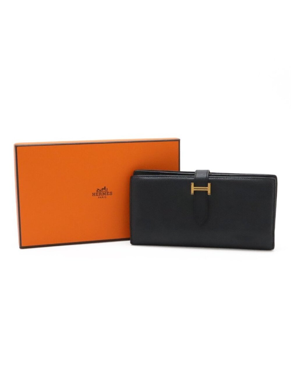 Hermes Bearn Souffle Bifold Wallet Veau Epsom Black Gold - Picture 9 of 9